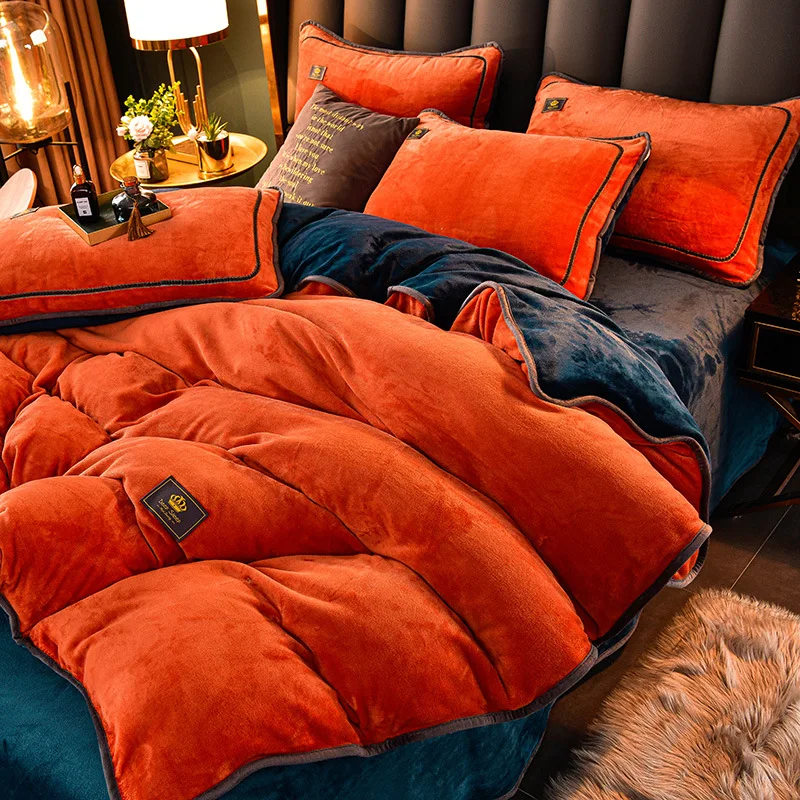 Winter Duvet Cover Four Piece Set Velvet Thickened Milk Winter Anti-static Wool Lining Coral Bedding