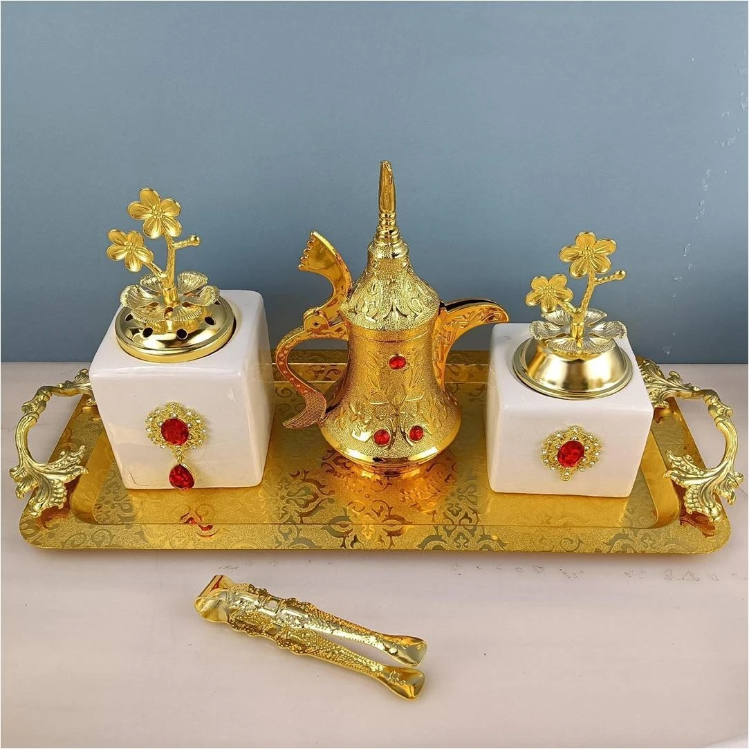 Arab Dubai luxury incense burner set Ceramic BAKHOOR five-piece set Metal tray tweezers Spice box Premium business gifts