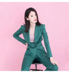 Изготовление по индивидуальному заказу, новый дизайн зеленый бизнес открытие v-образным вырезом Формальное Женский костюм