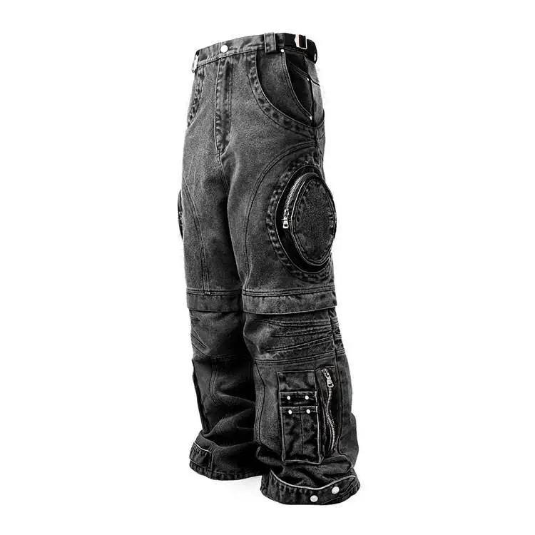OEM Manufacturer Punk Rock Hip-hop Street Wear Cargo Jeans For Men With Multiple Large Pockets