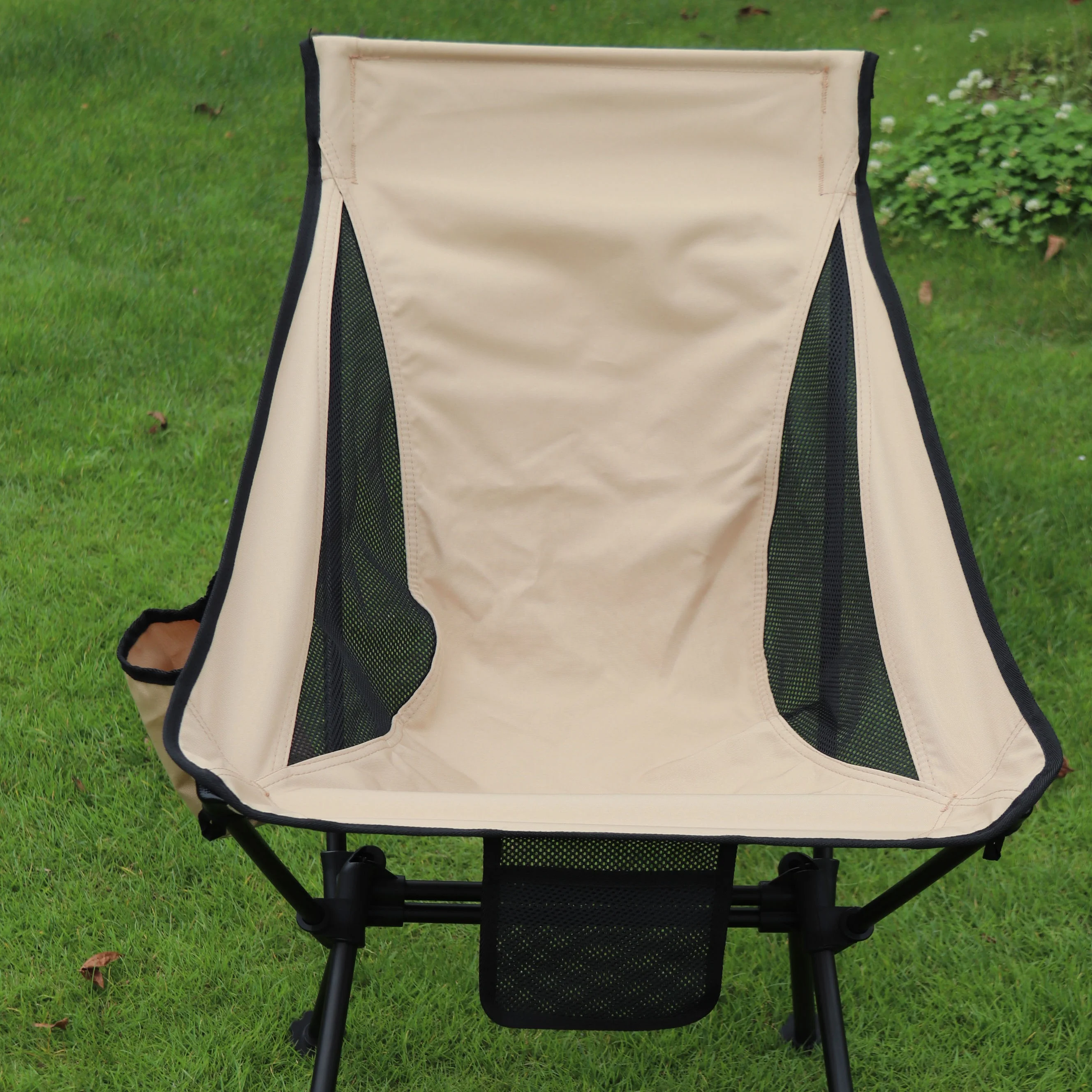 Heated Hight Back Mesh Material Aluminum Foldable Backpack Camping Chair with Cup Holder and Side Pocket