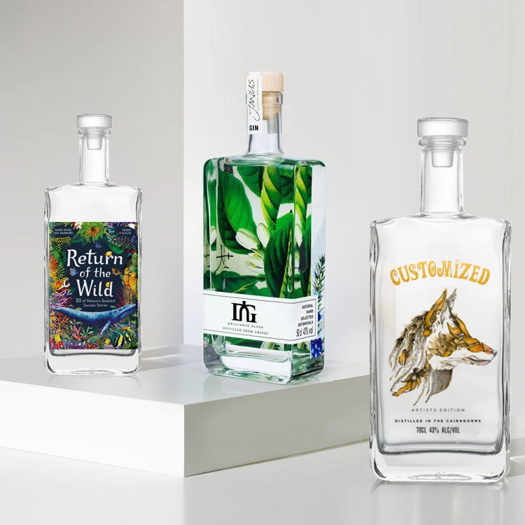 Professional Service   500ml square Glass Whiskey Bottle Spirits Luxury Custom Silk Screen Process with Cork