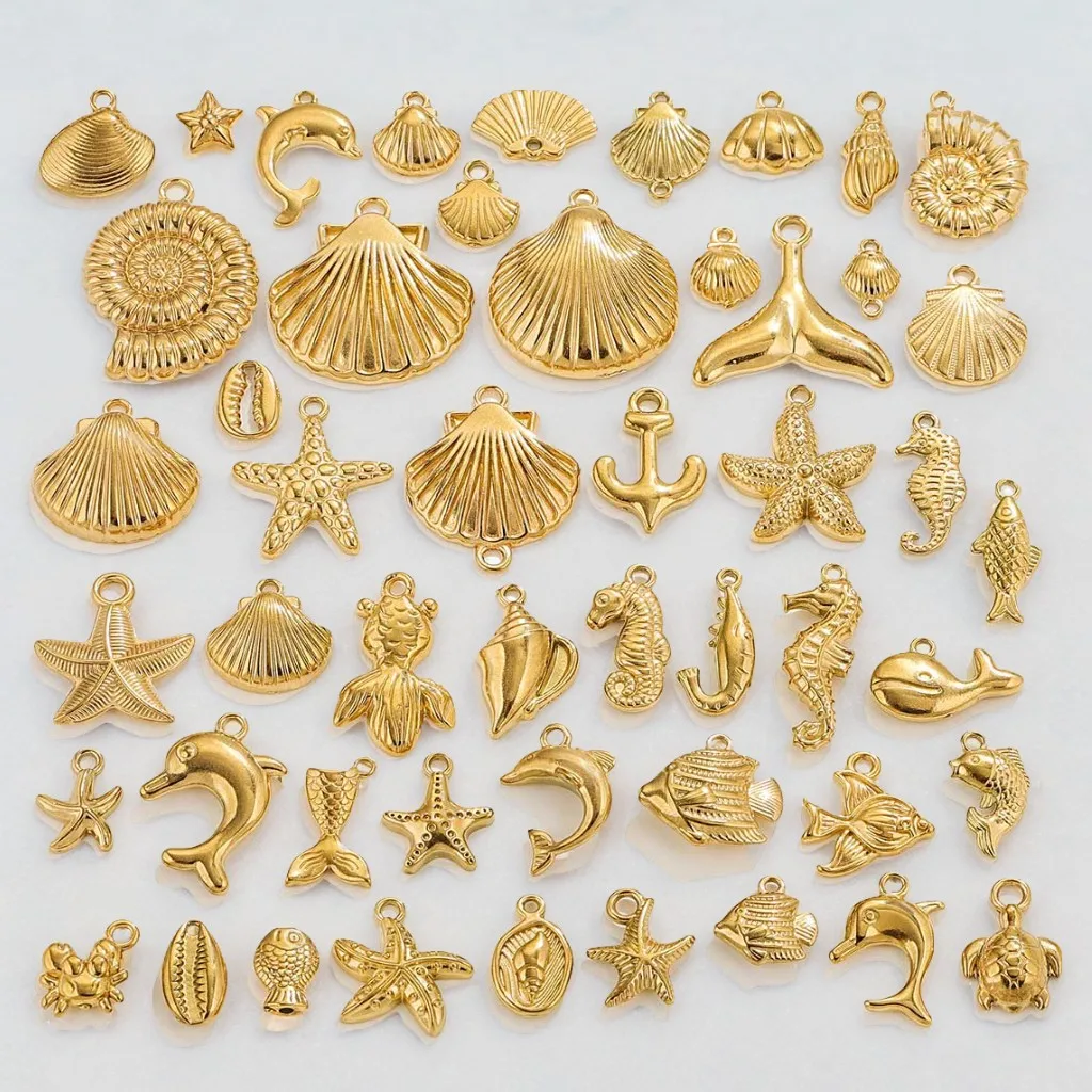Never Fade Gold Plated Stainless Steel Fish Shell Dolphin Star Charm Pendant For Making Jewelry Diy Necklace bracelet Earrings