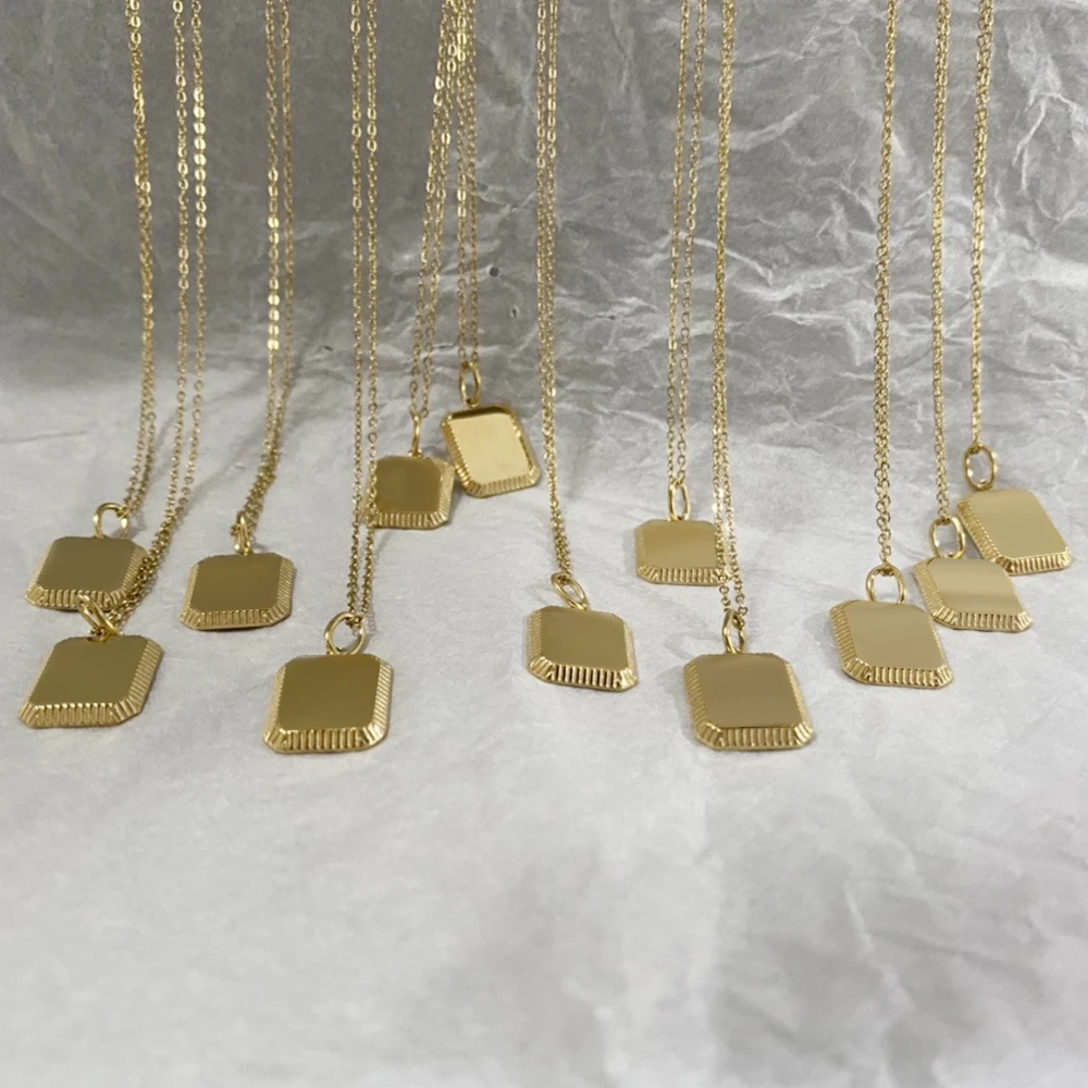 Customs Engraved Logo Stainless Steel Personalized Rectangular Pendant Charm For DIY Necklace Making