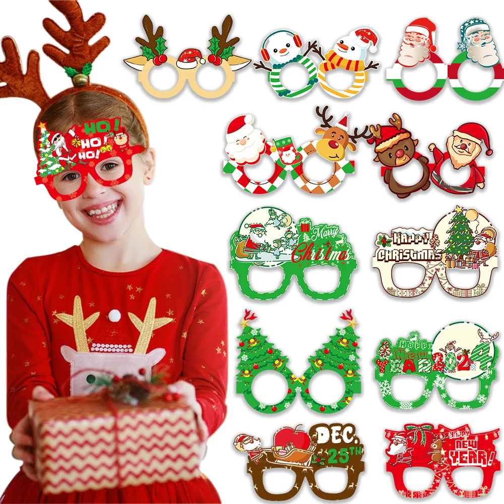 YiYuan New Arrival Cartoon Paper Glasses for Kids Christmas Party Photo Prop Eyeglasses Frame for Children Festival Eyewear Sets