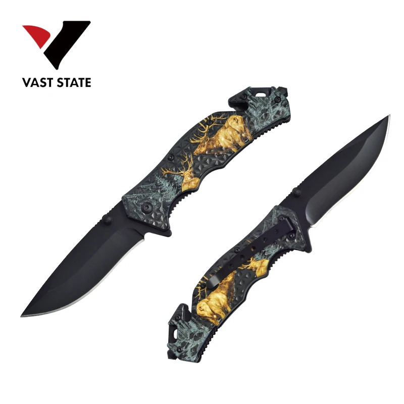 
Free sample stainless steel folding pocket knife camping knife with 3D printing pattern handle 