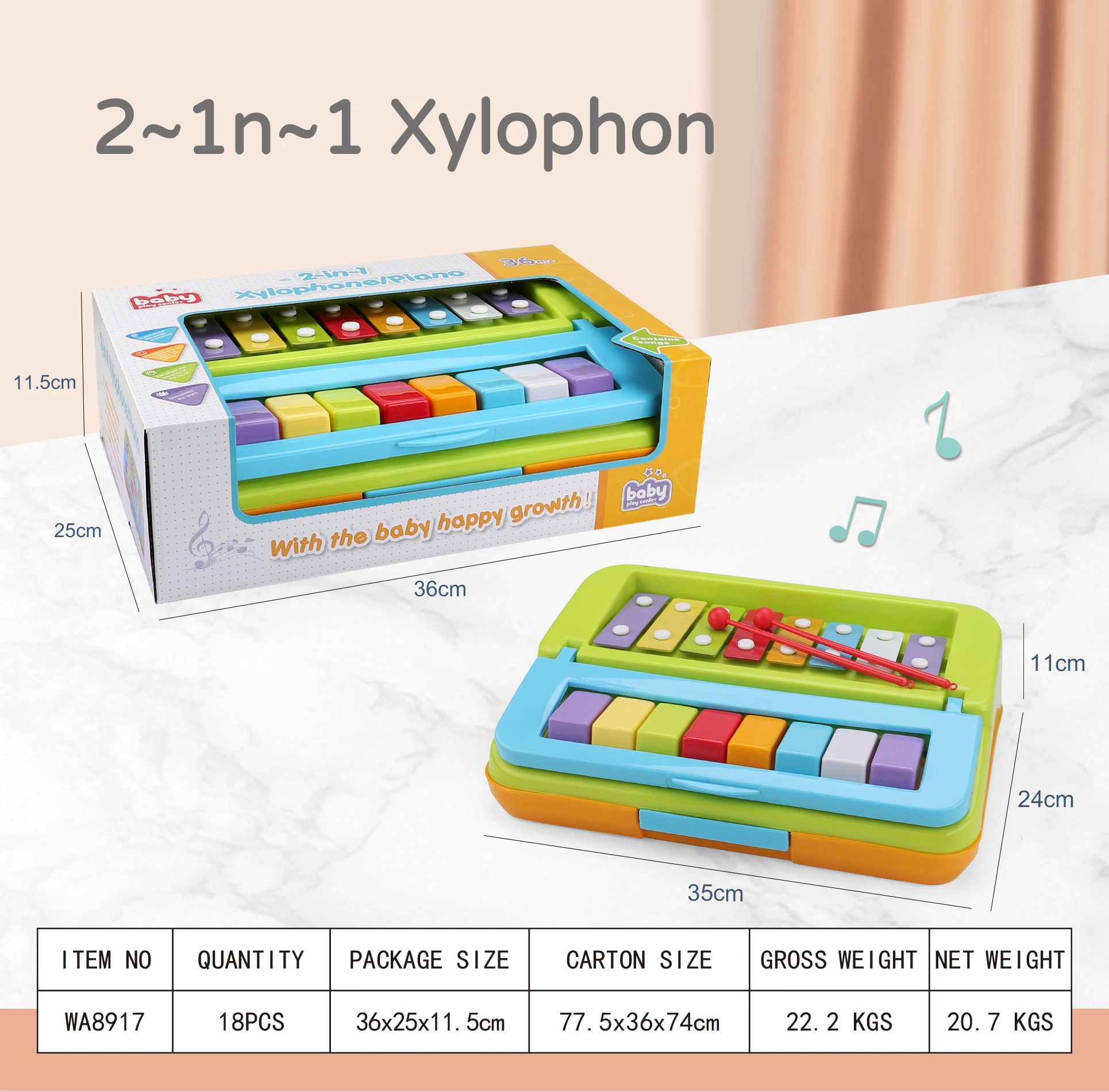 2 in 1 eight- tone  Kids Early Educational Musical  Baby plastic Music Percussion Instrument  Toy children funny xylophone piano