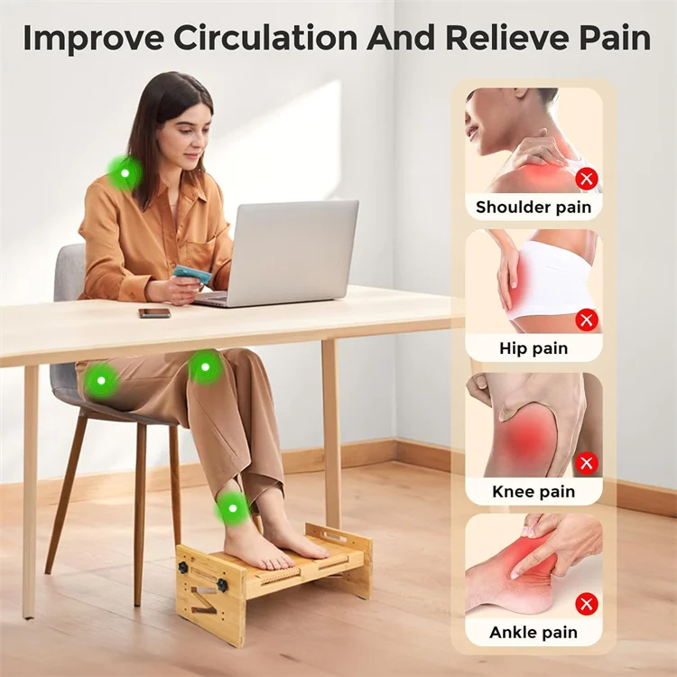 Ergonomic bamboo Office Foot Rest with 5 Adjustable Height Position