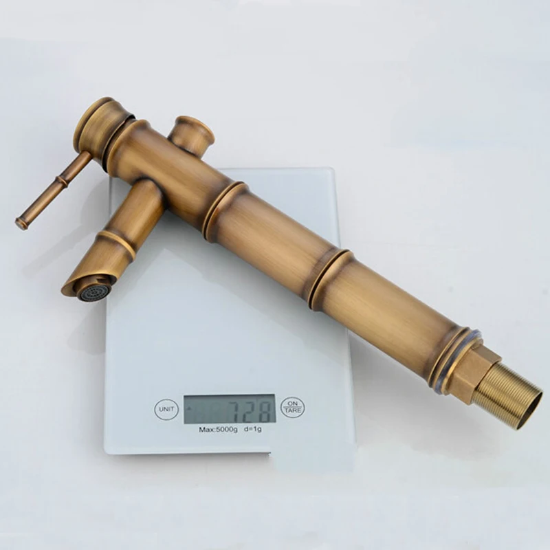Classical Bamboo Shape Single Handle Basin Mixer Taps Bathroom Brass Antique Hot Cold Waterfall Wash Basin Tap