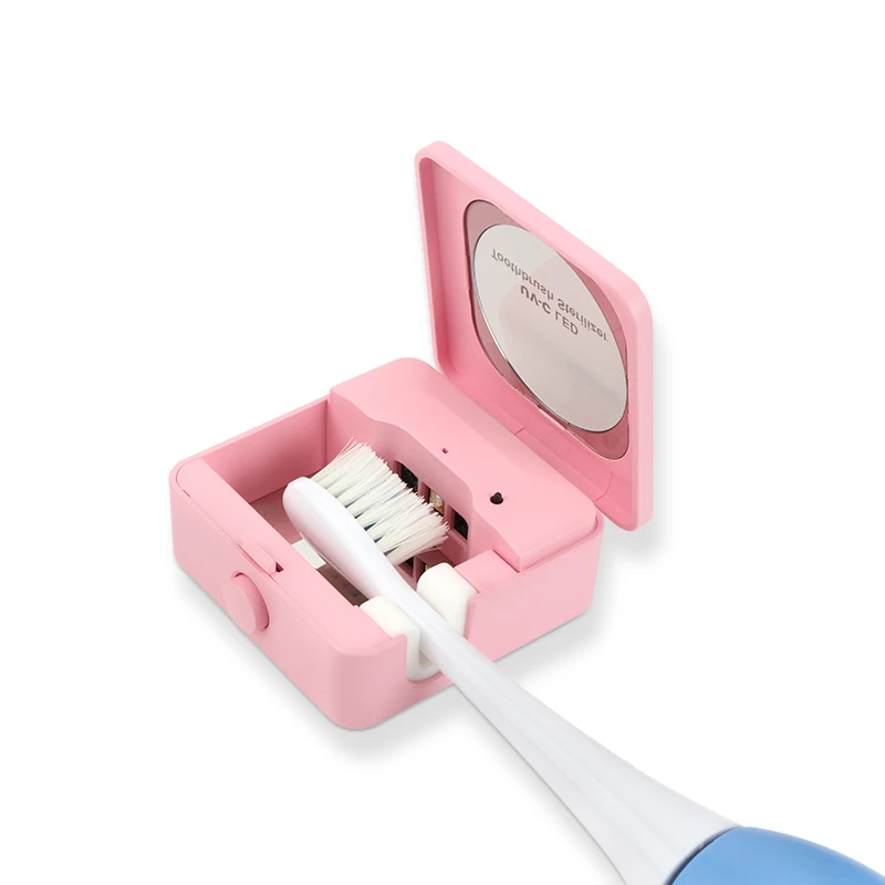 Pink Patent Bamboo Teeth Brush Sanitizer Case Wall Mounted Uv Toothbrush Holder Sterilizer
