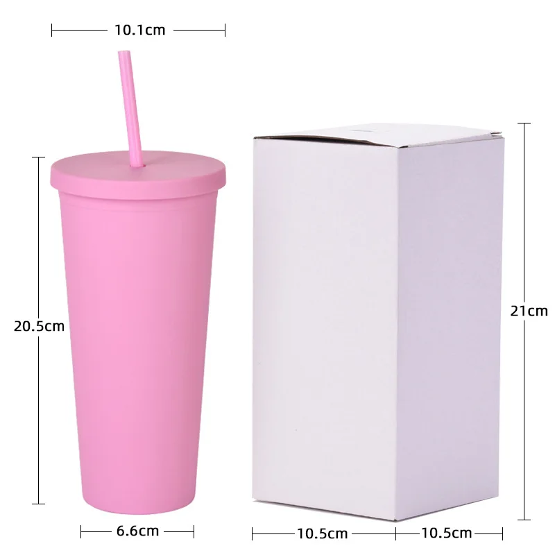 Hot Sale Reusable Drinking Cups 24oz Multi Color Water Mug Plastic Bottle With Lid And Straw