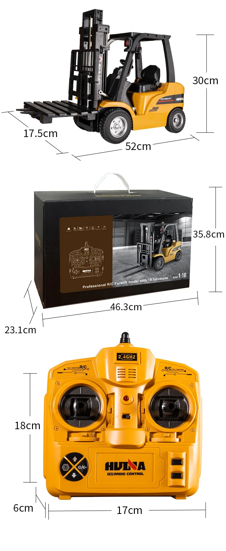 HUINA 1577H 2.4G 10CH 1/10 Simulation Remote Control Forklift Crane Engineering Construction Truck Toy With Sound and Light