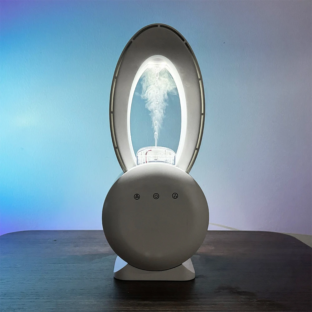 new idea 2024 original manufacturer cool mist fog maker 200ml water tanks portable cooling fans with anti gravity humidifier