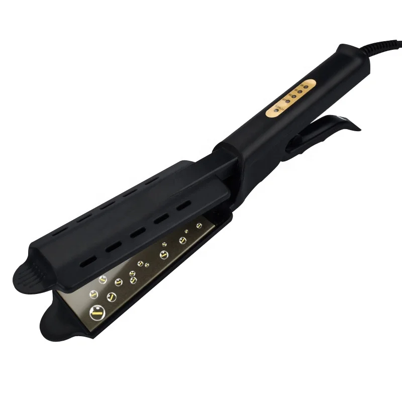 2 in 1 Steam Vented Hole Design Wide Plate Professional Ceramic Hair Straightener Titanium Flat Iron