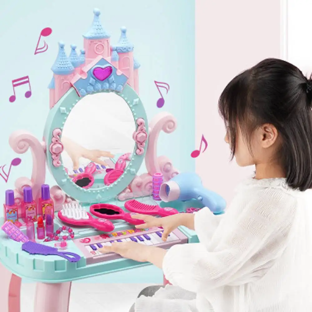 Simulation Princess Castle Dresser Set (Music piano / Hair dryer) for Girl Toy accessories