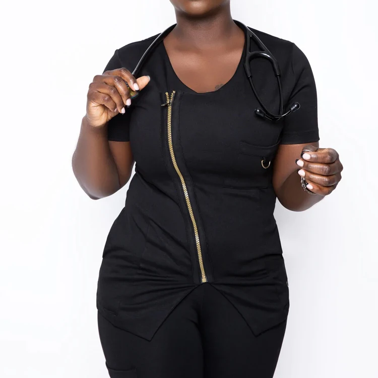 Fashionable Design Zipper Front Hospital Uniforms Medical Scrub Nurses Uniforms Scrubs Sets