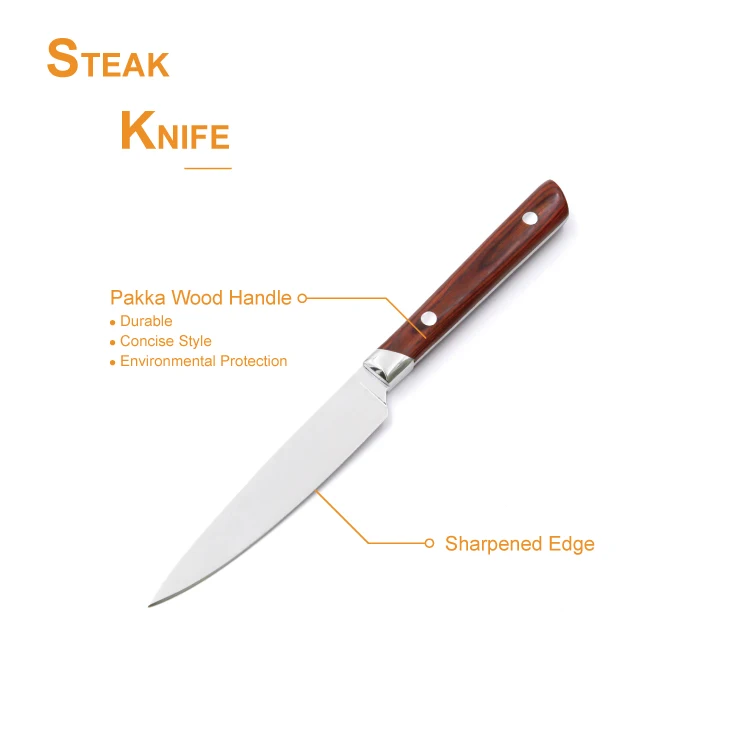 Steak Knife with Red Metal Durable Sustainable Pocket Knives Sharpened Stainless Steel Pakka Wood Handle Oriental Charm 4.9 Inch