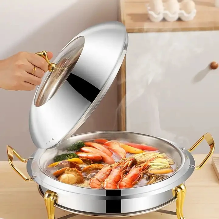High Quality Goden And Silver Stainless Steel Household Commercial Small Chafing Dish Alcohol Stove Small Cooking Hot Pots