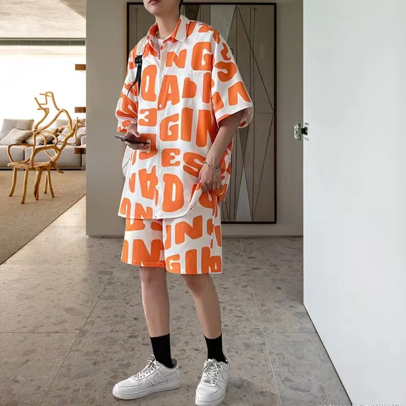 2022 OEM custom print pattern summer wear shirts shorts set mens two piece men shirt and shorts