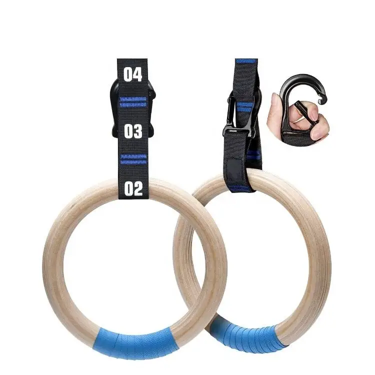 MKAS Wooden Gymnastic Rings with Adjustable Numbered Straps Calisthenics Exercise Straps and Workout Handles Gym Rings