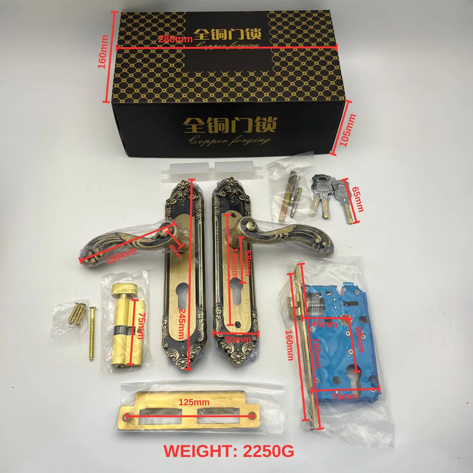 Yellow Bronze Aluminum Alloy Interior Door Lock European Style Bedroom Door Lock