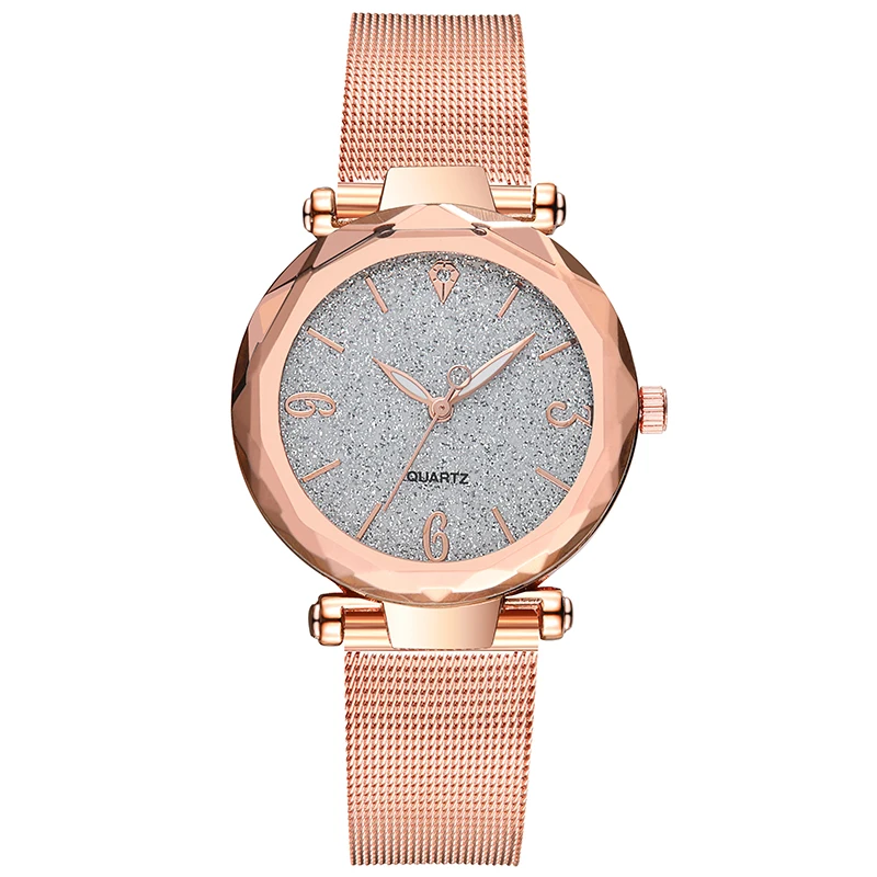 
Rose Gold Mesh Steel Women Watch Top Brand Luxury Starry Sky Dial Lady Wrist Watch Female Clock 