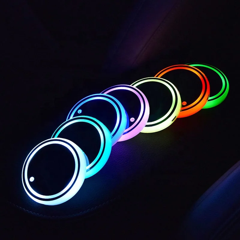 7 Colorful Changing Light Car Cup Holder LED Mat Coaster Pad Accessories customized logo