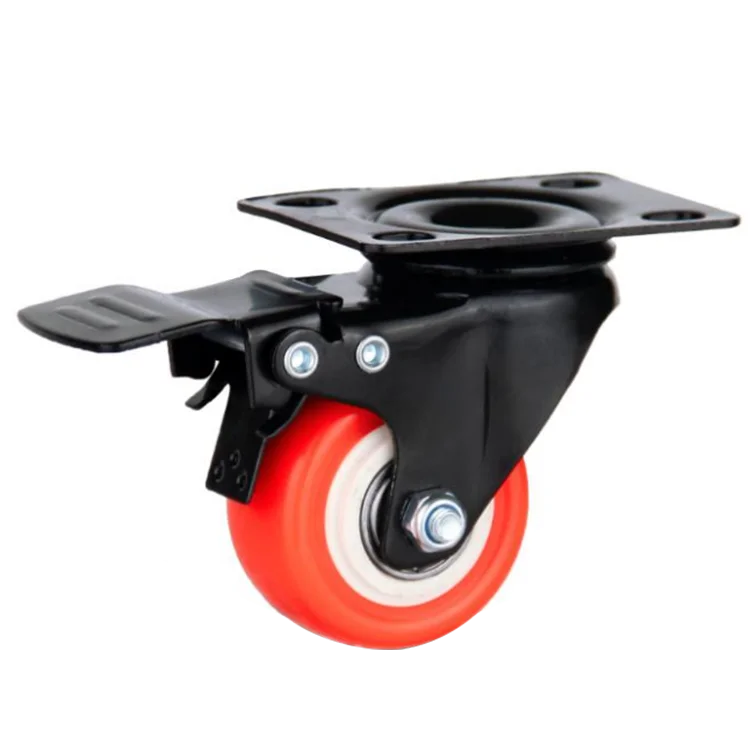 Factory Price 1.5/2/2.5 Inch PVC Caster Wheels Fixed Swivel With Brake Small Wheel For Furniture Double Bearing