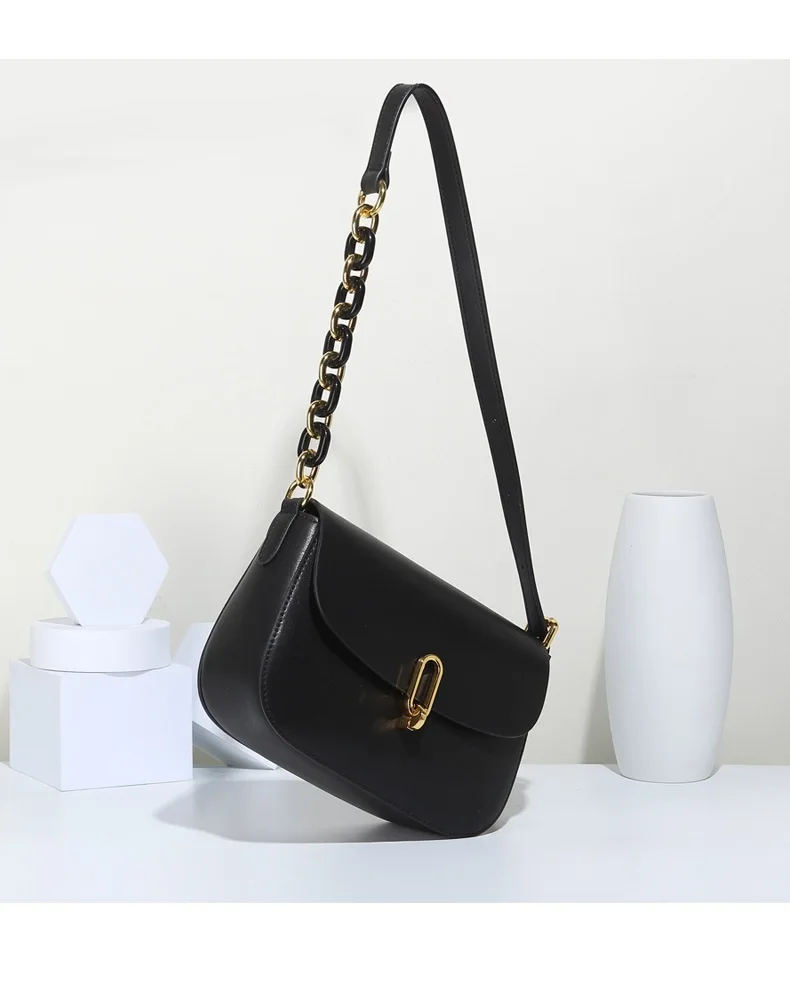 Handbag Woman Spring 2022 New Fashion Simple Leather Saddle Lock Buckle Single Shoulder Slant Bag for Women GENUINE Leather
