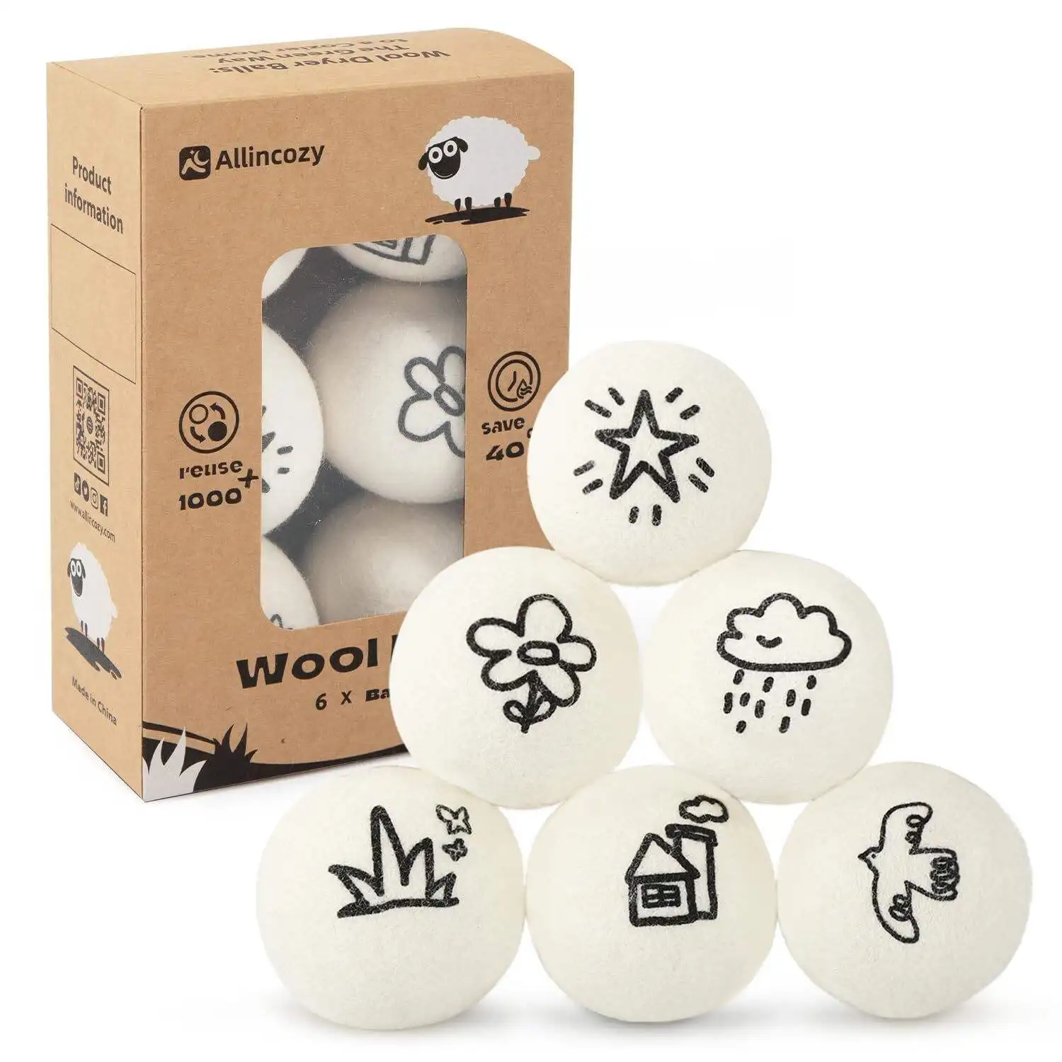 Arrivals 2025 Top Seller Trending New Zealand Wool Products Xl 7cm Wool Dryer Balls 6 Pack Cotton Bag Factory Wholesale