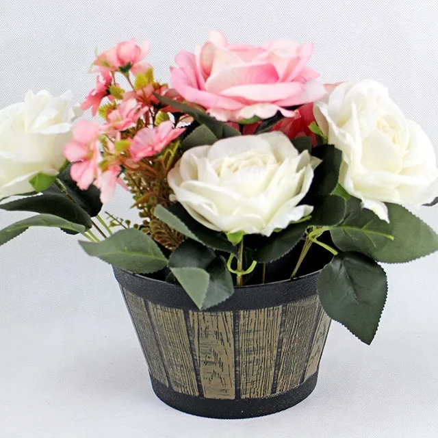 Indoor & Outdoor Garden Home Desktop Cheap Plastic Decoration Whiskey Barrel Planters Flower Plant Pots