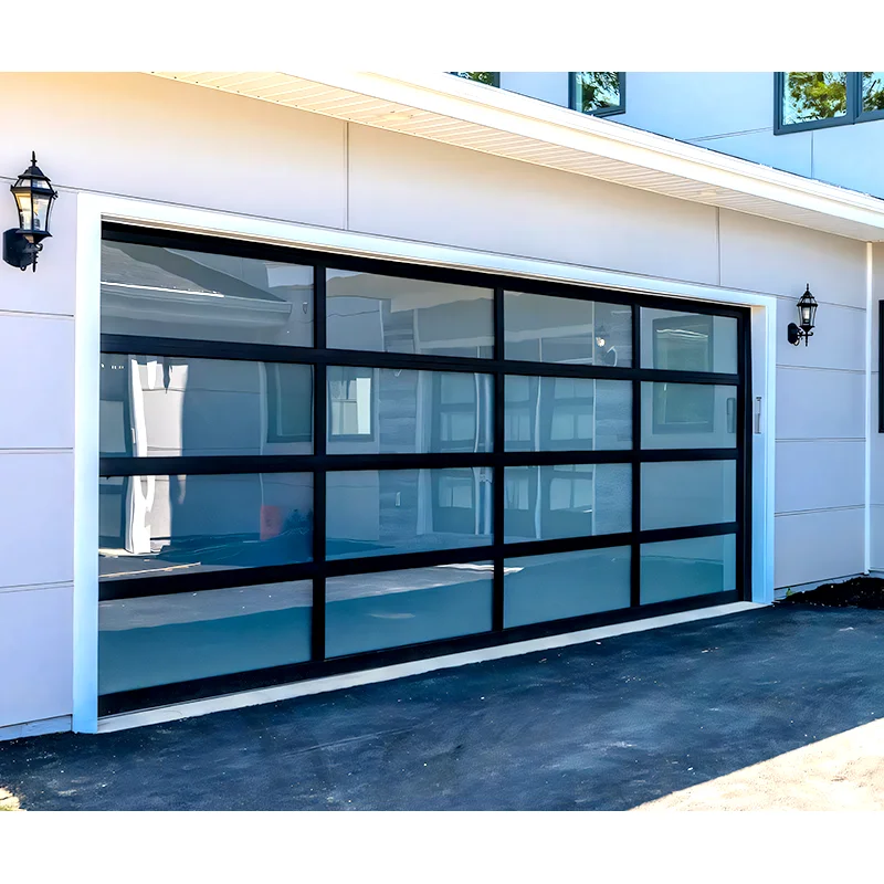 Современная Автоматическая секционная двойная стеклянная дверь гаража, алюминиевая