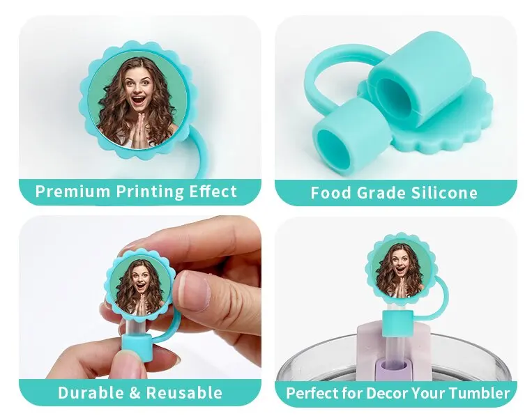 Wholesale 10mm Straw Cover Sublimation Blanks Aluminum Round Sheets Silicone Custom Straw Toppers Hat For Tumbers