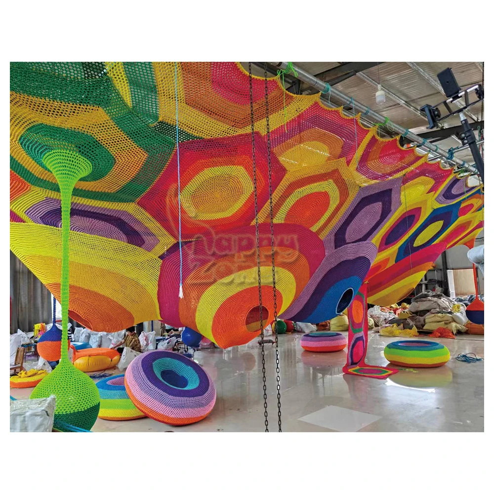 Honeycomb Rainbow Climbing net Indoor Playground Equipment Crocheted Rope Net for outdoor playground indoor crochet playground