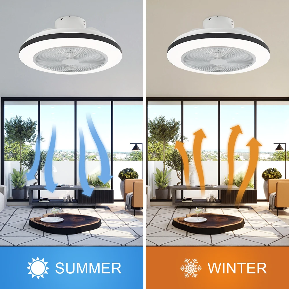 Flush Mount Dc Decorative Modern Bladeless Ceiling Fan With Led Lights Remote Control