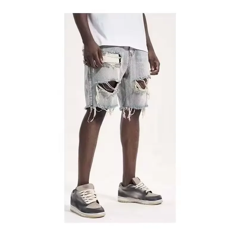 DK322 Men Stretch Causal Short Jeans Denim Shorts Popular Summer Slim Ripped Paint Indolent Hip Hop Washed Mens Jeans Short
