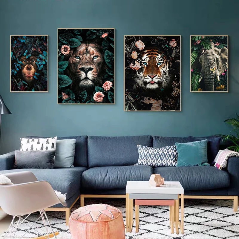 Panda Tiger Lion Jungle Wild Animal Art Canvas Painting Poster and Print Cuadro Wall Art for Living Room Home Decor (No Frame)