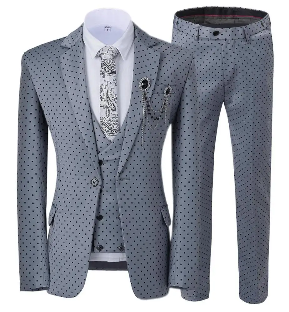 Slim Fit printed cycling suit set bulletproof tuxedo (Blazer vest Pants) (1600116443735)