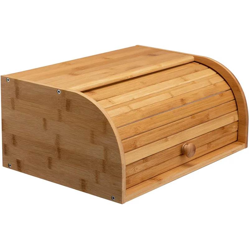 Hot Sale 2022 Kitchen Food Storage Large Roll Top Bread Storage Bin Wood Bamboo Bread Boxes