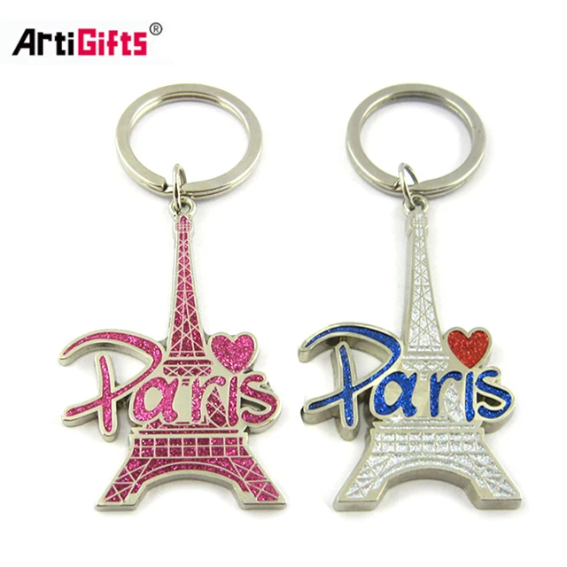 China Artigifts Souvenir Key Ring Customized Logo Keyring Tourist Glitter Eiffel Tower Key Chain Keychain Car Key Chains Metal