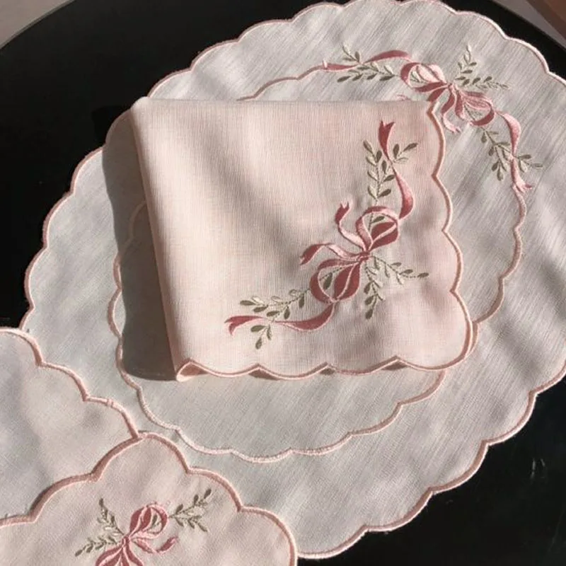 100% linen table napkin with hand hemstitch embroidery