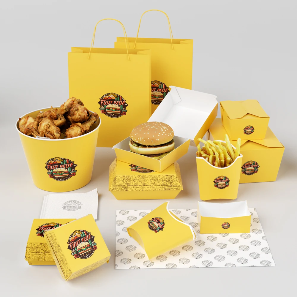 LOKYO Custom printed fast food packaging boxes set series take away disposable french fry chicken wing fried chicken burger box