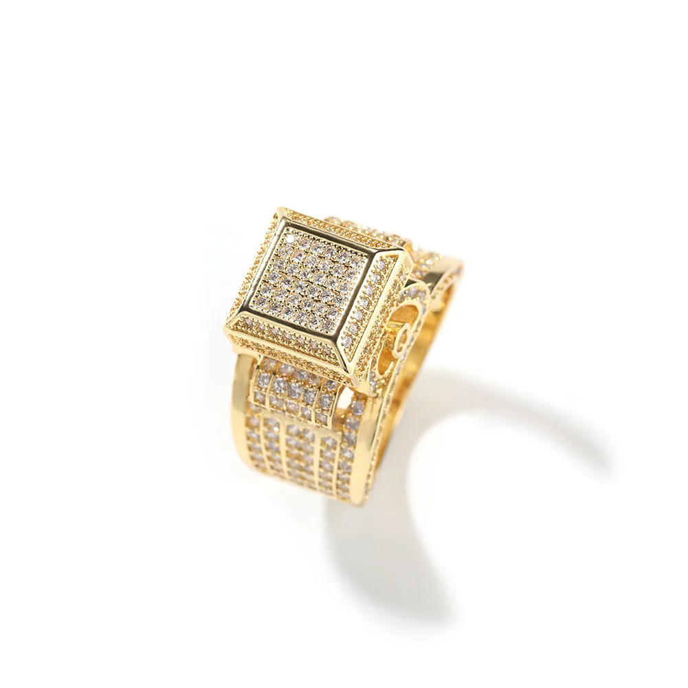 DE Vintage Chic Dazzling Iced Fashionable Brass 18k Gold Plated JewelryStriking Zirconia Square Ring