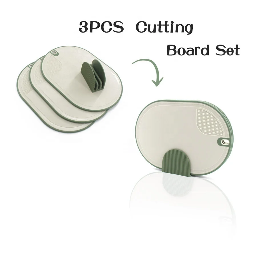 BPA Free Set of 3 Plastic Cutting Board Kitchen Fruit Vegetable Non Slip Feet Reversible Chopping Board Set with Stand
