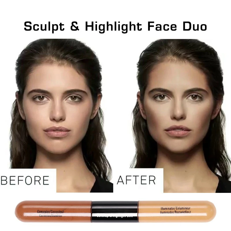 Double Head Brighten Skin Concealer Foundation Bronzer Highlighter Invisible Wrinkles Flaws Face Contour Makeup