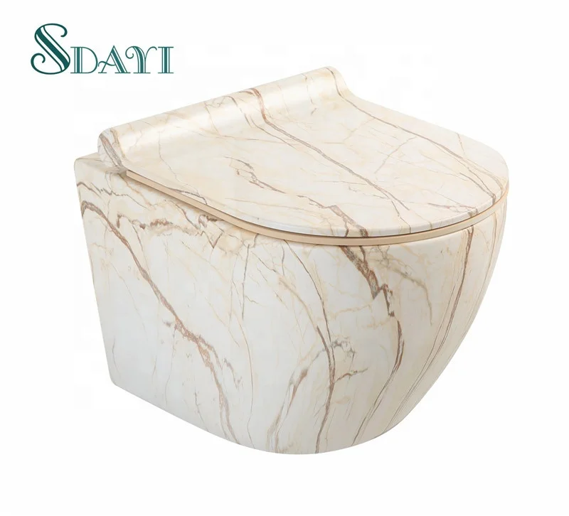 rimless ceramic sanitary ware  marble wall mounted  toilet bathroom stone marble color design  wc wall hung toilet