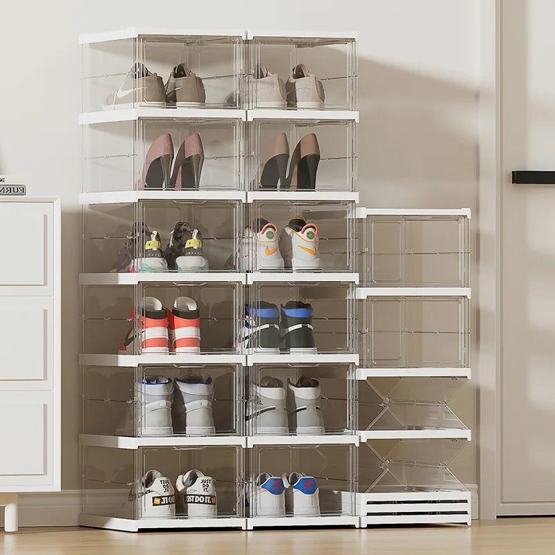 Wholesale Folding Individual Plastic Shoes Boxes Stackable Simple Assemble Foldable Clothing Organizer Modern Boxing Shoes