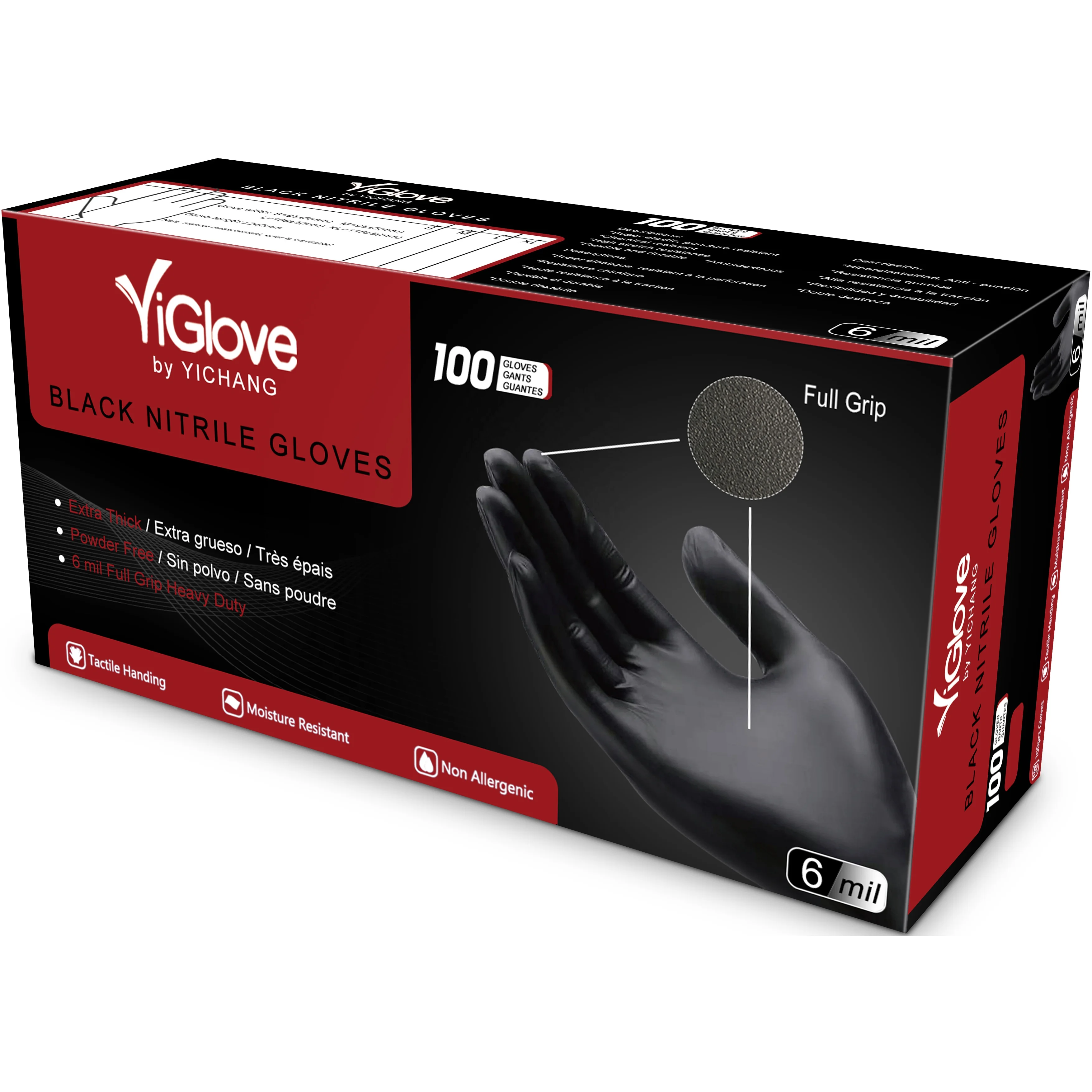 Heavy Duty Cat III 100 Pieces 6 Mil Thick Black Nitrile Disposal Gloves Aql 1.5