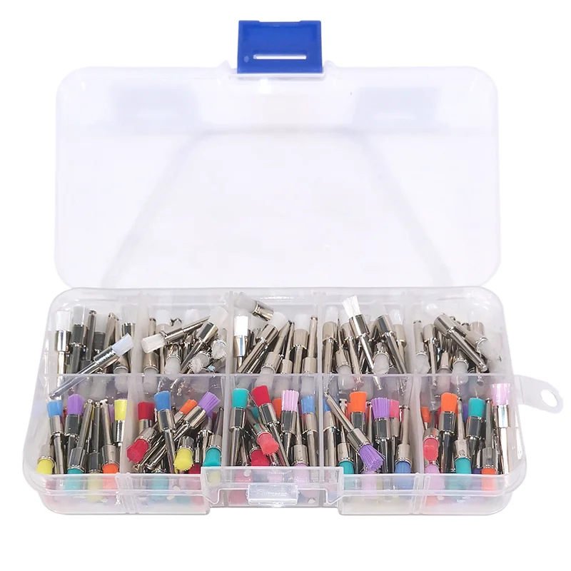 200Pcs Dental Nylon Polishing  Bushes Mixed Kit Disposable Flat Latch Polisher Prophy Brush 2.35mm