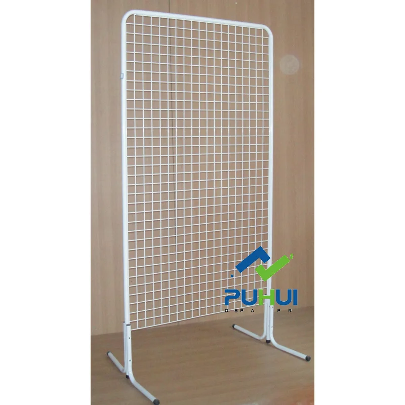 supermarket pop custom size floor standing metal iron grid wire wall panel  display rack with steel tube frame